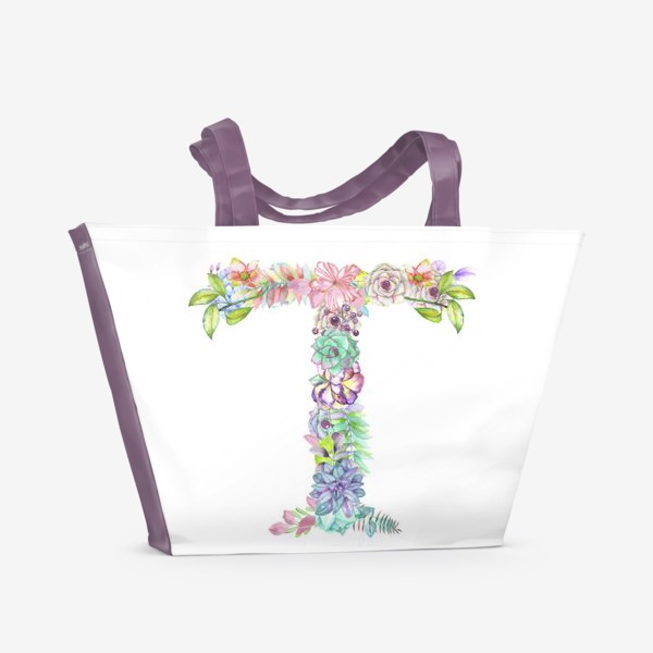 Пляжная сумка «Акварельно-цветочная "T"»
