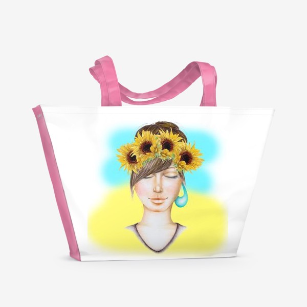 Пляжная сумка «Портрет девушки в венке из подсолнухов»
