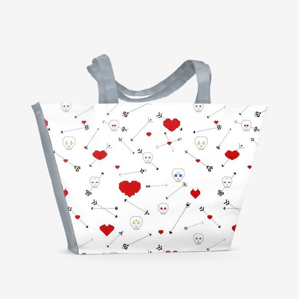Пляжная сумка «Черепа с сердцами и стрелами»