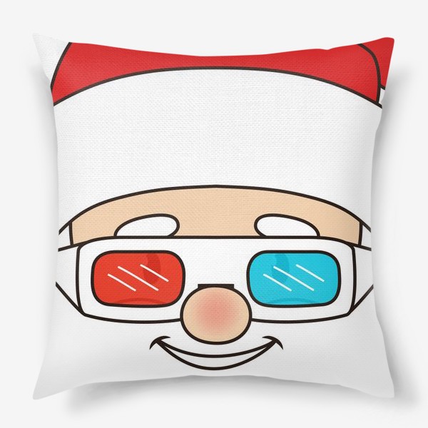 Подушка «Санта в 3D-очках. Крупный план.»