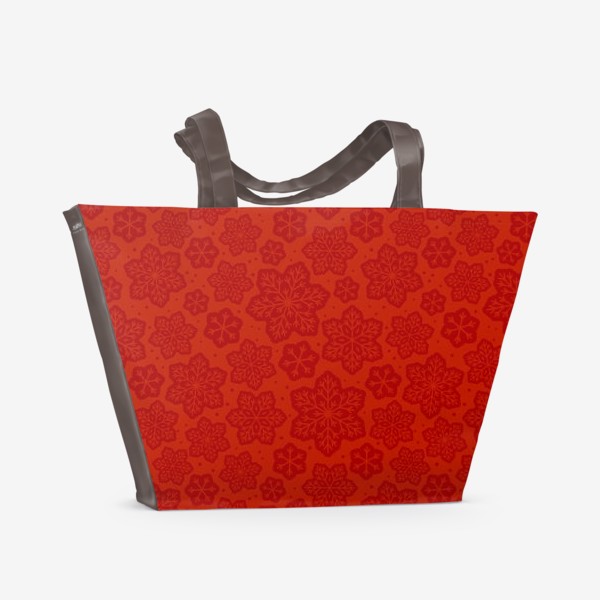 Пляжная сумка «Красный паттерн со снежинками»