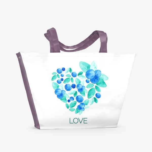 Пляжная сумка &laquo;Сердце из листьев и ягод голубики&raquo;
