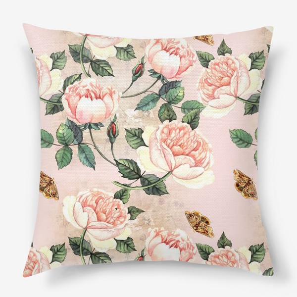 Подушка «Винтажный орнамент с розами и бабочками»