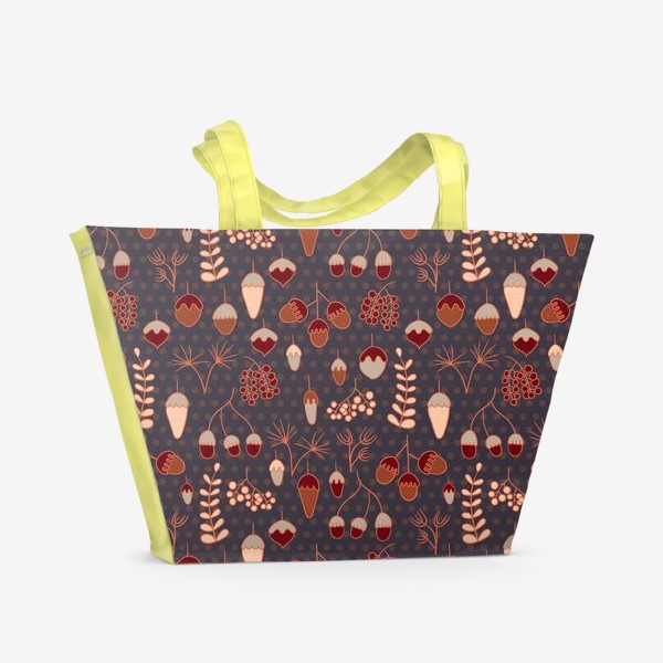 Пляжная сумка &laquo;Желуди, ягоды, листья. Теплые, коричневые тона&raquo;