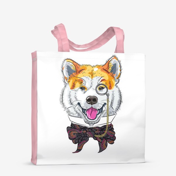Сумка-шоппер «собака породы Акита Ину с моноклем и в галстуке»