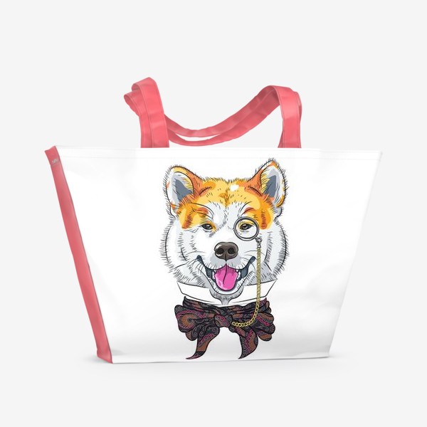 Пляжная сумка «собака породы Акита Ину с моноклем и в галстуке»