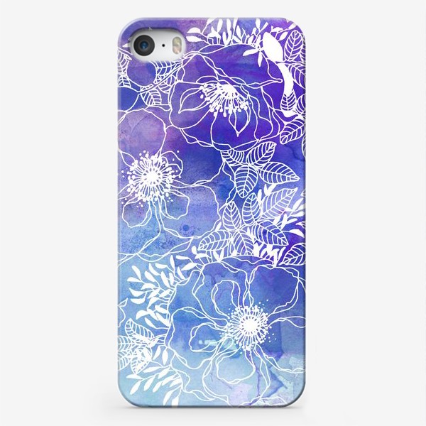 Чехол iPhone «Белые цветы на синем фоне»