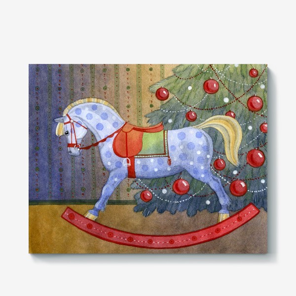 Холст «Новогодняя лошадка-качалка »