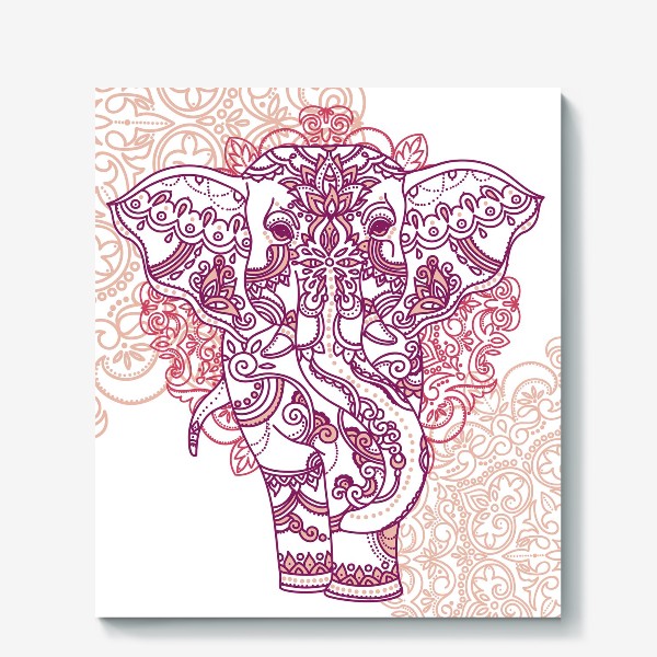 Холст «Слон и романтичный индийский орнамент»