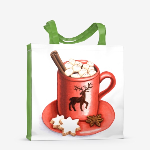 Сумка-шоппер «Красная кружка с какао на новый год»