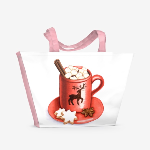 Пляжная сумка «Красная кружка с какао на новый год»