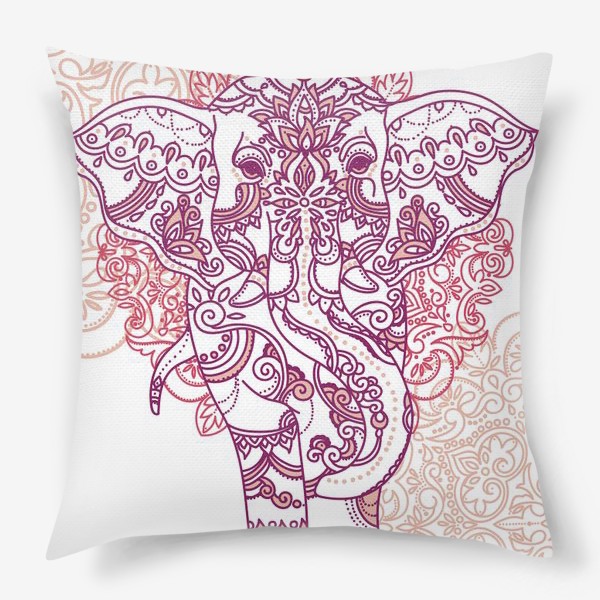 Подушка &laquo;Слон и романтичный индийский орнамент&raquo;