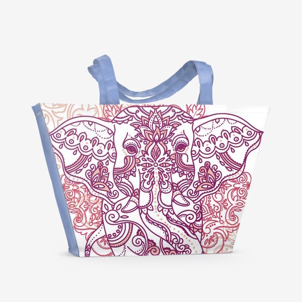 Пляжная сумка «Слон и романтичный индийский орнамент»