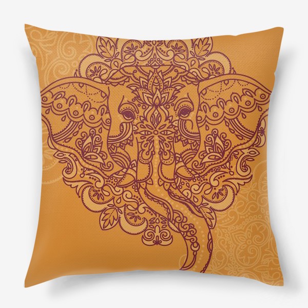 Подушка &laquo;Индийский слон на желтом фоне&raquo;
