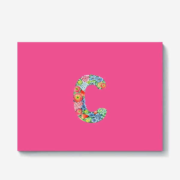 Холст «Цветочный алфавит. Буква С на розовом фоне»