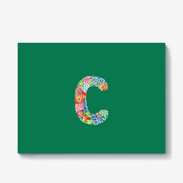 Холст «Цветочный алфавит. Буква С на зеленом фоне»