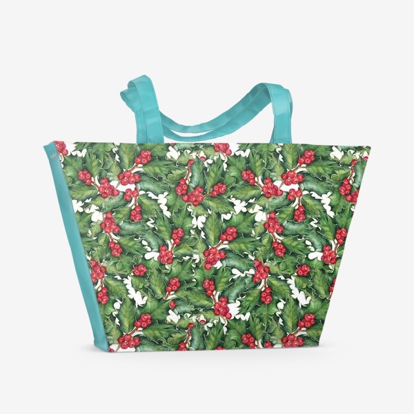 Пляжная сумка «Новогодний узор с остролистом и ягодами»