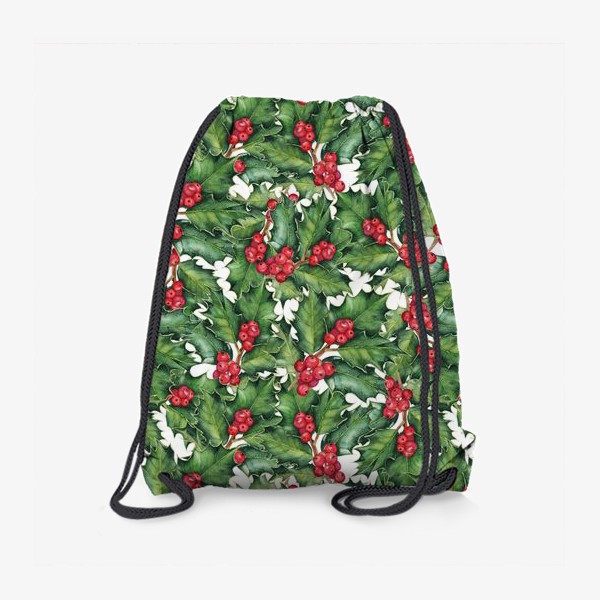 Рюкзак «Новогодний узор с остролистом и ягодами»
