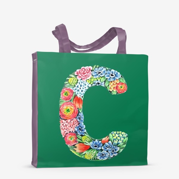 Сумка-шоппер «Цветочный алфавит. Буква С на зеленом фоне»