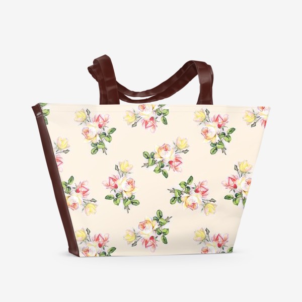 Пляжная сумка «Чайные розы на бежевом фоне»