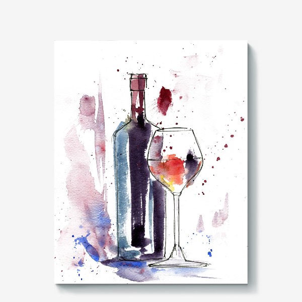 Холст «Бутылка красного вина с фужером»