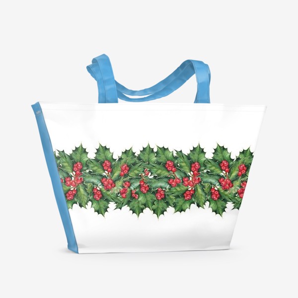 Пляжная сумка «Hовогодний орнамент из листьев и ягод остролиста»