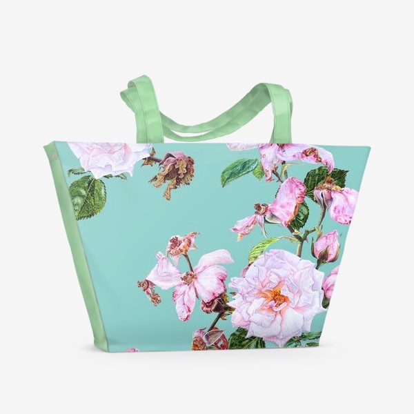 Пляжная сумка «Розовые розы на голубом»