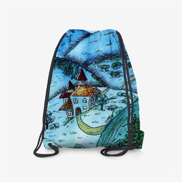 Рюкзак «Вечерние сказочные домики на холмах»