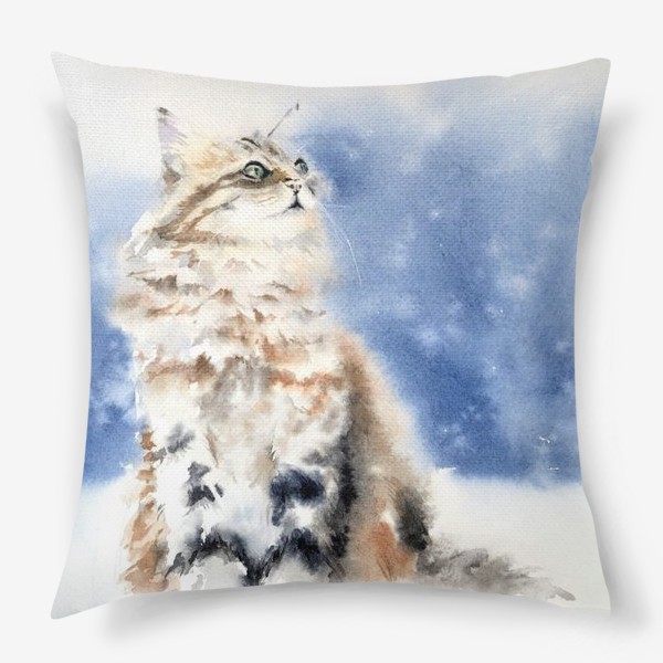 Подушка «Акварель Шикарный снежный кот»