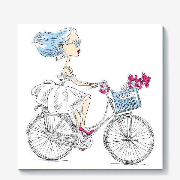 Холст «девушка на велосипеде »