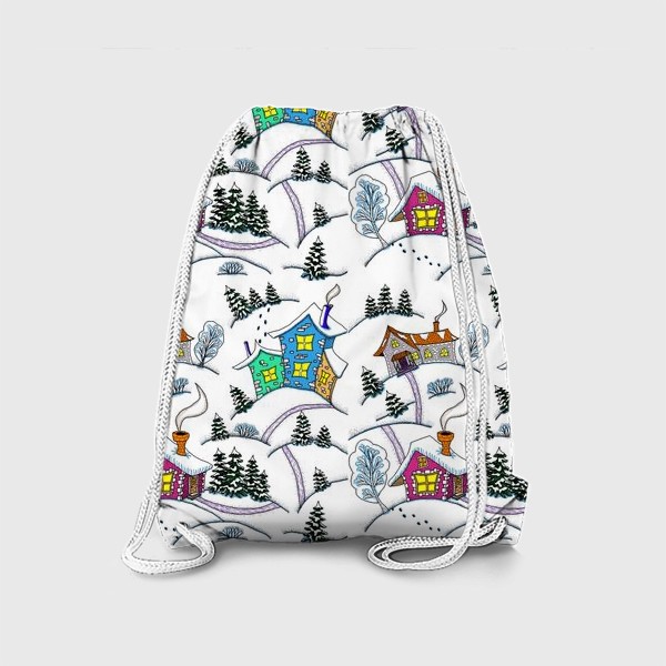 Рюкзак «Зимний пейзаж с домиками, цветной. Паттерн»