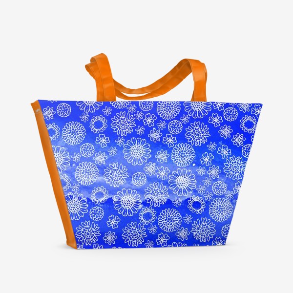 Пляжная сумка «белое на голубом. цветочный паттерн »