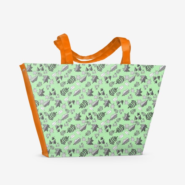 Пляжная сумка «Листья на фоне зеленой патины. Паттерн»