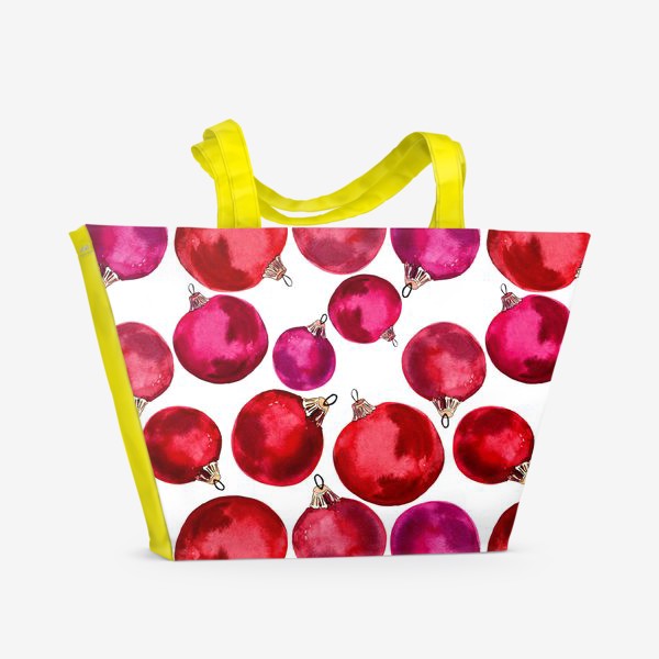 Пляжная сумка «Новогодние шары акварель»