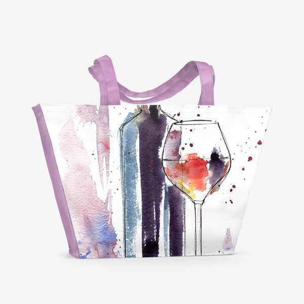 Пляжная сумка «Бутылка красного вина с фужером»