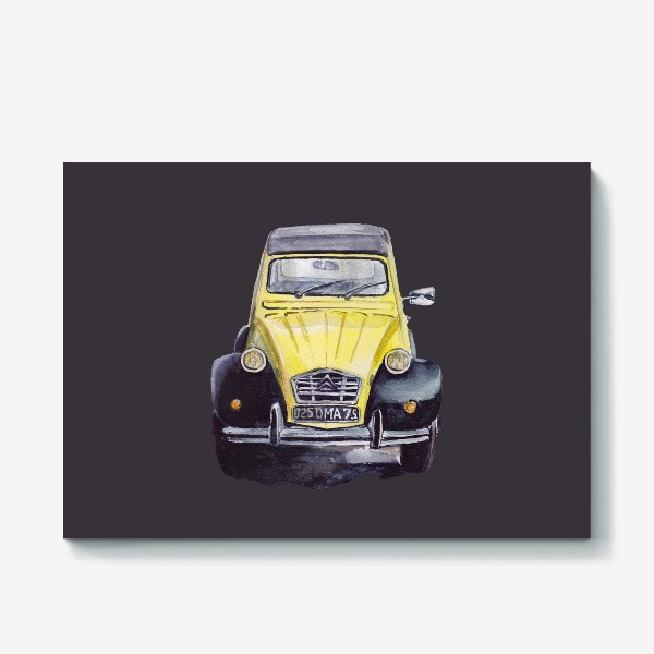 Холст «Жёлтый ретро автомобиль на тёмном фоне»
