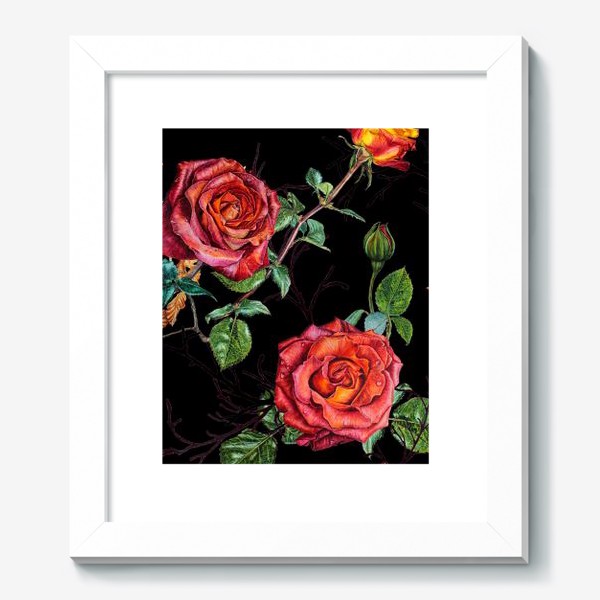 Картина «Узор из красных роз на черном фоне»
