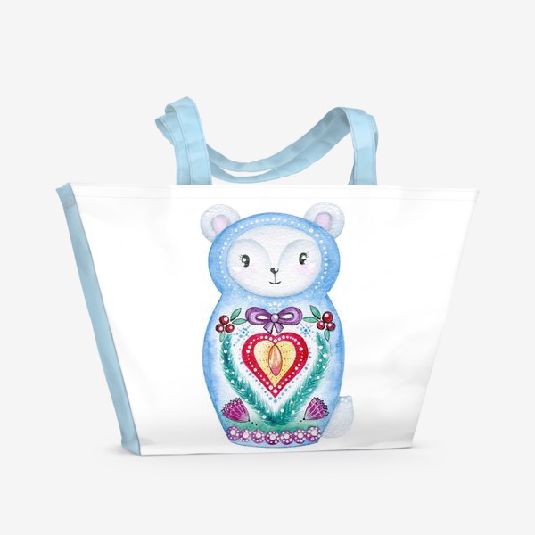 Пляжная сумка «Белый медвежонок с сердцем»