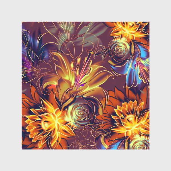 Скатерть &laquo;Абстрактный бесшовный паттерн с цветами. Летняя текстура с лилиями, розами, ромашками и хризантемами&raquo;