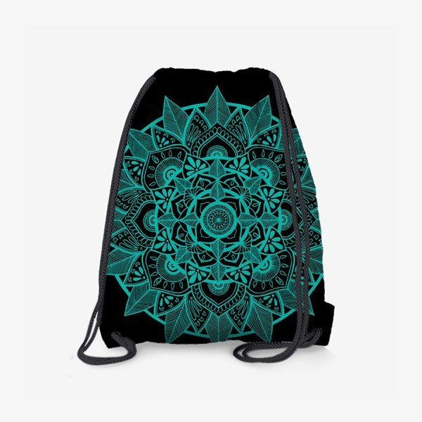 Рюкзак «Мандала голубая на черном фоне "Листья"»