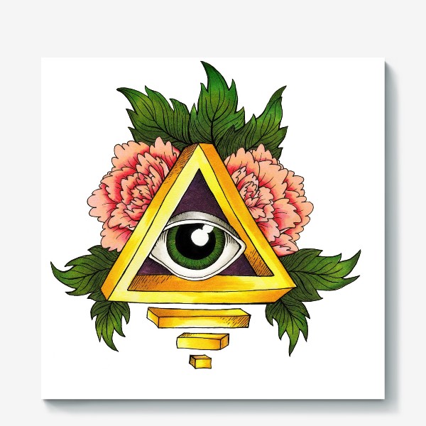 Холст «Зеленый глаз в пирамиде»