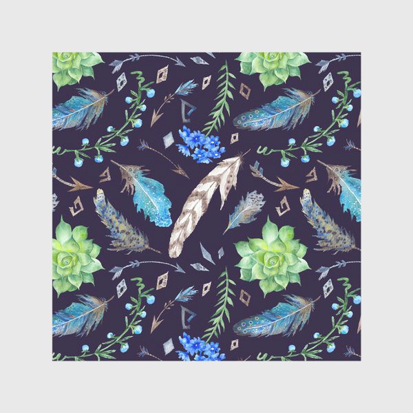 Скатерть «Wild&Free - паттерн в индейском стиле с перышками, стрелками и лесными цветами »