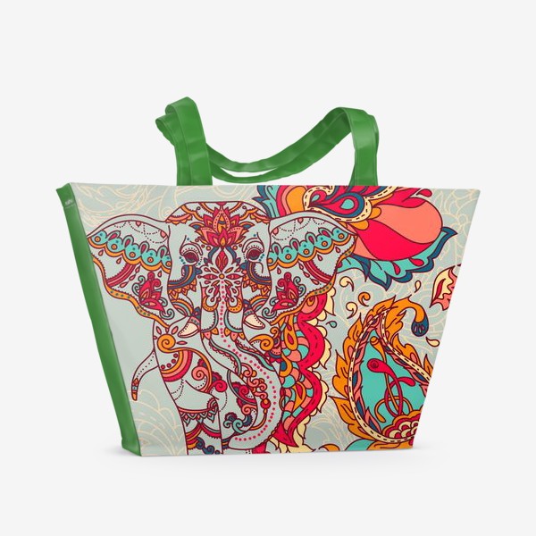 Пляжная сумка &laquo;Индийский слон и яркий орнамент&raquo;