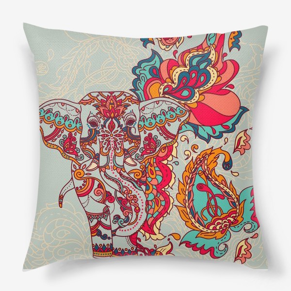 Подушка &laquo;Индийский слон и яркий орнамент&raquo;