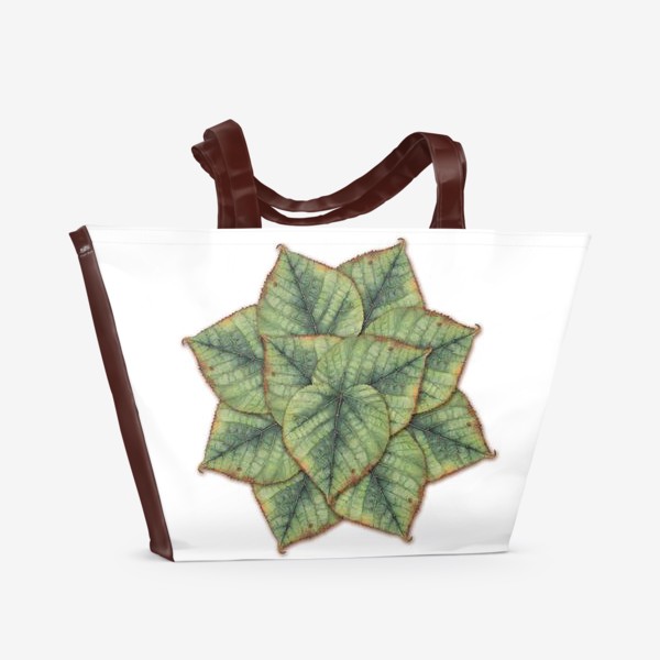Пляжная сумка «акварельная мандала  из листьев липы»