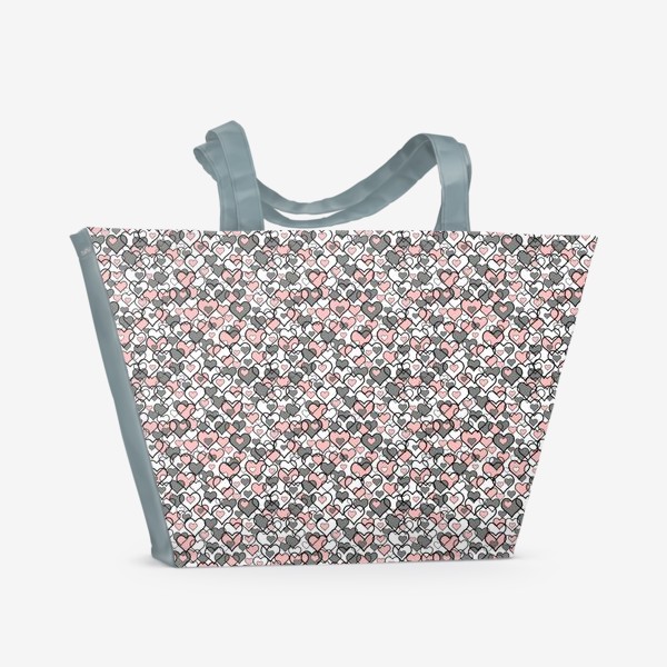 Пляжная сумка &laquo;Паттерн с розовыми и серыми сердечками&raquo;
