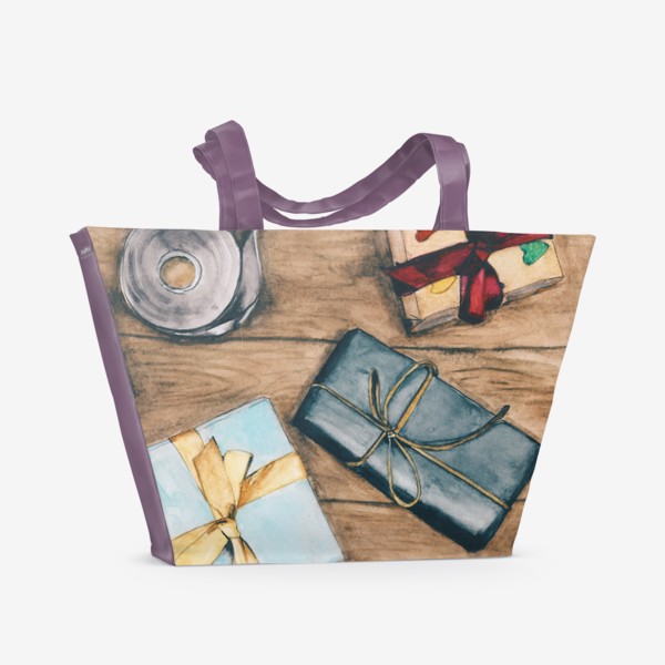Пляжная сумка «Подарки, коробочки с бантиками»
