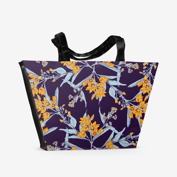 Пляжная сумка &laquo;Полевые цветы. Желтое на синем&raquo;