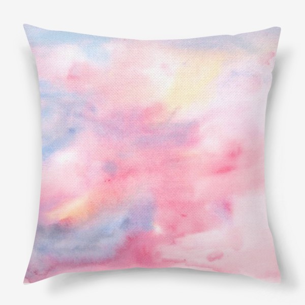 Подушка «Акварельная абстракция в пурпурных, розовых, синих и желтых цветах»