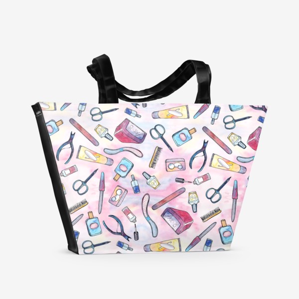 Пляжная сумка &laquo;Паттерн для мастера маникюра на абстрактном фоне&raquo;